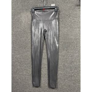 Spanx Faux Leather Leggings Womens Size M Black Mid Rise Shaping Pants Stretch